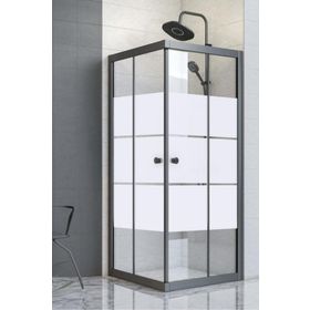 Durul Kare Siyah Kumlama Box Desen Cam 95x120 cm Duşakabin