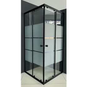 Durul Kare Siyah Kumlama Box Desen Cam 95x120 cm Duşakabin