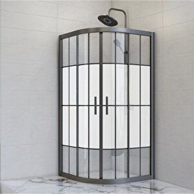 Durul Oval Siyah Çizgi Ortası Buzlu 5 mm Yükseklik 190 cm 80x80 cm Duşakabin