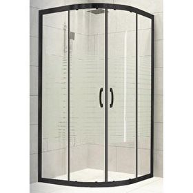 Durul Oval Siyah Profil Çizgili 5 mm Cam Yükseklik 190 cm 100x100 cm Duşakabin