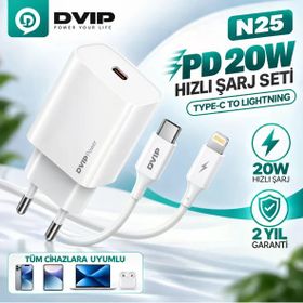 Dvip N25 PD20W Quick Charger Type-C To Lightning Kablolu Şarj Set