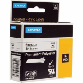 Dymo 1805442 Rhino Pro Beyaz Siyah 6 mm x 5.5 mt Sabit Polyester Şerit