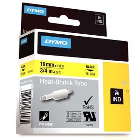 Dymo 18058 RhinoPRO 19 mm x 1.5 mt Sarı Siyah Isıyla Küçülen Şerit