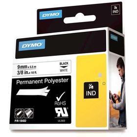 Dymo 18482 9 mm 5.5 m Beyaz-Siyah Rhinopro Sabit Polyster Şerit