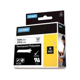 Dymo 18482 9 mm 5.5 m Beyaz-Siyah Rhinopro Sabit Polyster Şerit