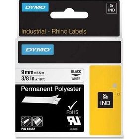 Dymo 18482 9 mm 5.5 m Beyaz-Siyah Rhinopro Sabit Polyster Şerit