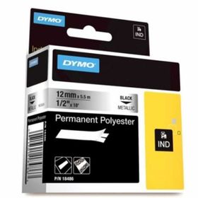 Dymo 18486 12 mm 5.5 mt Metalik Gri-Siyah Rhinopro Sabit Polyester Şerit