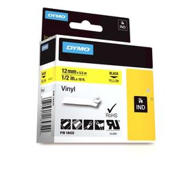 Dymo Rhinopro 18432 Sarı Siyah 12 mm x 5.5 mt Renkli Vinil Şerit