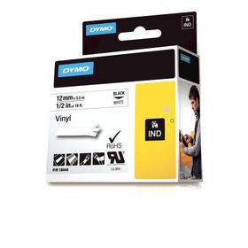 Dymo Rhinopro 18444 Beyaz-Siyah 12 mm x 5.5 m Renkli Vinil Şerit