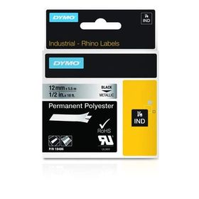 Dymo RhinoPro 18486 Gri-Siyah 12mm x 5.5m Sabit Polyester Şerit