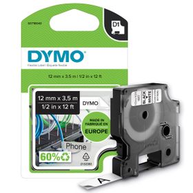 Dymo S0718040 16957 Yüksek Performans Esnek Naylon 12 mm x 3.5 mt Siyah Beyaz Etiket Bandı