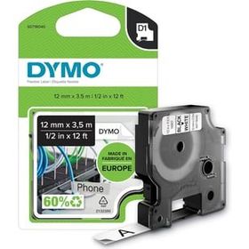 Dymo S0718040 16957 Yüksek Performans Esnek Naylon 12 mm x 3.5 mt Siyah Beyaz Etiket Bandı