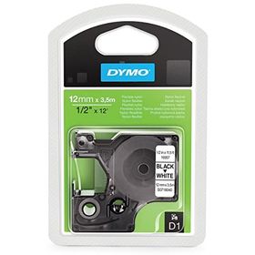 Dymo S0718040 16957 Yüksek Performans Esnek Naylon 12 mm x 3.5 mt Siyah Beyaz Etiket Bandı