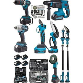 Dynamic Max 216 Parça Lokma Seti-Teleskopik Budama Makası-Şarjlı Testere-Hilti Taşlama Spral-Somun Sökme Matkap