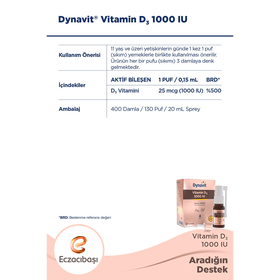 Dynavit Vitamin D3 1000 IU İçeren 20 ml Sprey