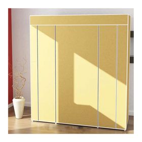 Dzgn Home Çift Yandan Raflı Askılı Bej Metal Profilli Kumaş Geniş Bez Dolap Portatif Gardrop