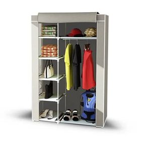 Dzgn Home Tek Yandan Raflı Gri Plastik Pvc Profilli Kumaş Bez Dolap Gardrop