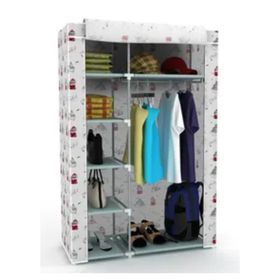 Dzgn Home Tek Yandan Raflı İstanbul Desen Plastik Pvc Profilli Kumaş Bez Dolap Gardrop