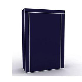 Dzgn Home Tek Yandan Raflı Lacivert Plastik Pvc Profilli Kumaş Bez Dolap Gardrop