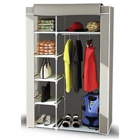 Dzgn Home Tek Yandan Raflı Metal Profilli Kumaş Bez Dolap Gardrop