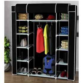 Dzgn Home Tek Yandan Raflı Siyah Plastik Pvc Profilli Kumaş Bez Dolap Gardrop
