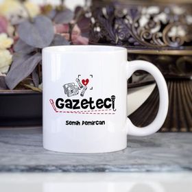 E-Hediyeci 1 Kişiye Özel İsim Yazılı Mesleki Gazeteci Beyaz Kupa