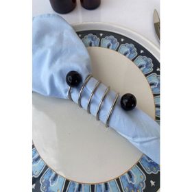 E-Sanat Evi Black Silver Steel 6 Adet Peçete Yüzüğü
