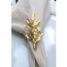 E-Sanat Evi Gold Zeytin Dalı Modern Metal 6 Adet Peçete Halkası