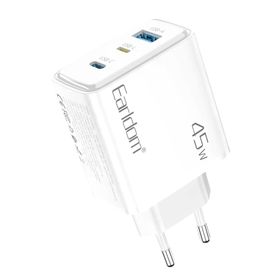 Earldom EU52 Type-C Lightning ve USB Çıkışlı 45W PD Hızlı Şarj Aleti