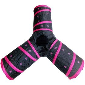 Eastland Pati Desenli Üç Yollu 25x35 cm Pembe Siyah Kedi Oyun Tüneli