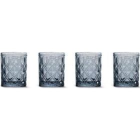 Easy Life Rölyef Süslemeli 4'lü 300 ml Mavi Cam Su Bardağı Seti