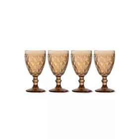 Easy Life Rölyef Süslemeli Amber 400 ml 4'lü Cam Kadeh Seti