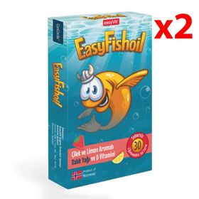 EasyFishoil Çilek Limon Aromalı Çiğnenebilir 2x30 Jel Form Balık Yağı