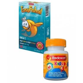 EasyFishoil Omega 3 Limon Portakal Çiğnenebilir 30 Jel Tablet + Redoxon Kids 60 Çiğnenebilir Tablet