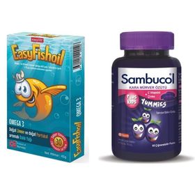 EasyFishoil Omega 3 Limon Portakal Çiğnenebilir 30 Jel Tablet + Sambucol Plus Kids Yummies 60 Çiğnenebilir Tablet