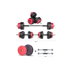 Ecgspor 17 kg Multifonksiyonel Kırmızı Siyah Halter Seti ve Dambıl Seti