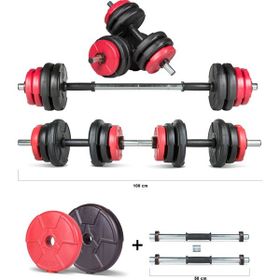 Ecgspor 17 kg Multifonksiyonel Kırmızı Siyah Halter Seti ve Dambıl Seti