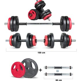 Ecgspor 17 kg Multifonksiyonel Kırmızı Siyah Halter Seti ve Dambıl Seti