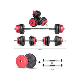 Ecgspor 17 kg Multifonksiyonel Kırmızı Siyah Halter Seti ve Dambıl Seti