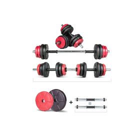 Ecgspor 17 kg Multifonksiyonel Kırmızı Siyah Halter Seti ve Dambıl Seti