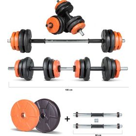Ecgspor 17 kg Multifonksiyonel Turuncu Siyah Halter Seti ve Dambıl Seti