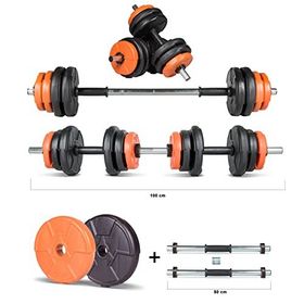 Ecgspor 17 kg Multifonksiyonel Turuncu Siyah Halter Seti ve Dambıl Seti