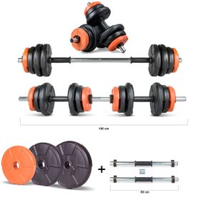 Ecgspor 22 kg Multifonksiyonel Turuncu Siyah Halter Seti ve Dambıl Seti