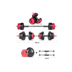 Ecgspor Yıldız Serisi 12 kg Multifonksiyonel Kırmızı Siyah Halter Seti ve Dambıl Seti