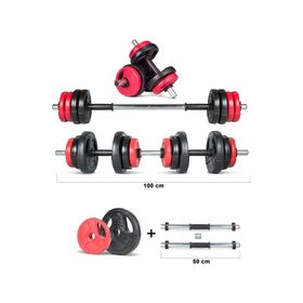 Ecgspor Yıldız Serisi 12 kg Multifonksiyonel Kırmızı Siyah Halter Seti ve Dambıl Seti
