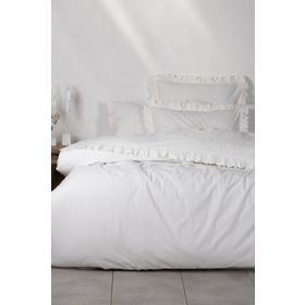 Ecocotton 240x220 cm 100 Organik Pamuk Perkal Nakışlı Krem Elsa Battal Boy Nevresim Takımı