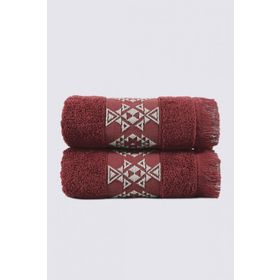Ecocotton 2'li 50x80 cm %100 Pamuk Jakarlı Bordo Green Black Hareke El Yüz Havlusu