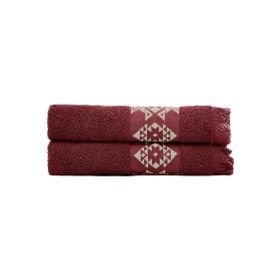 Ecocotton 2'li 50x80 cm %100 Pamuk Jakarlı Bordo Green Black Hareke El Yüz Havlusu