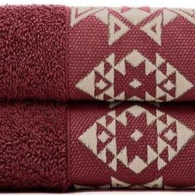 Ecocotton 2'li 50x80 cm %100 Pamuk Jakarlı Bordo Green Black Hareke El Yüz Havlusu