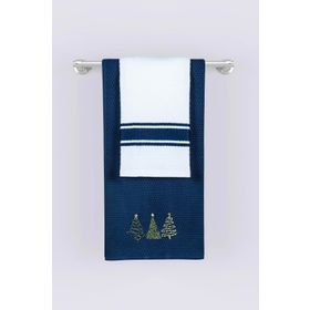 Ecocotton 40x60 cm 2'li %100 Pamuklu Özel Dokuma Lacivert Krem Elvin Kurulama Havlusu